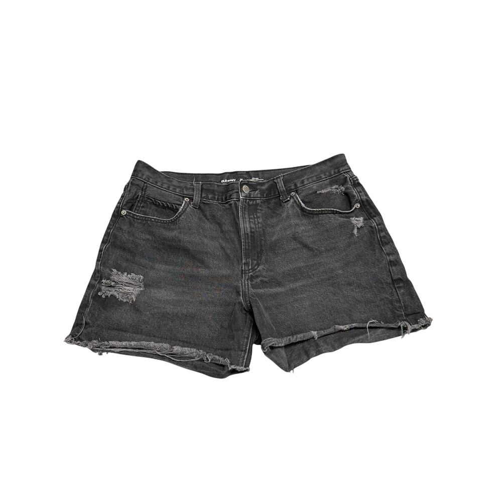 Old Navy High Rise Slouchy Straight Black Denim Shorts Size 14